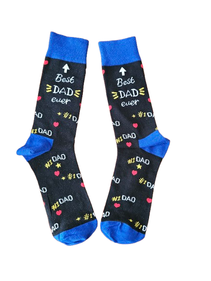 Best Dad Ever socks laid flat on a white background