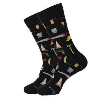 Construction themed socks on a mannequin