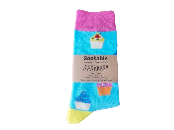 Cupcake socks with recycled card label ready for gifting or fundraising