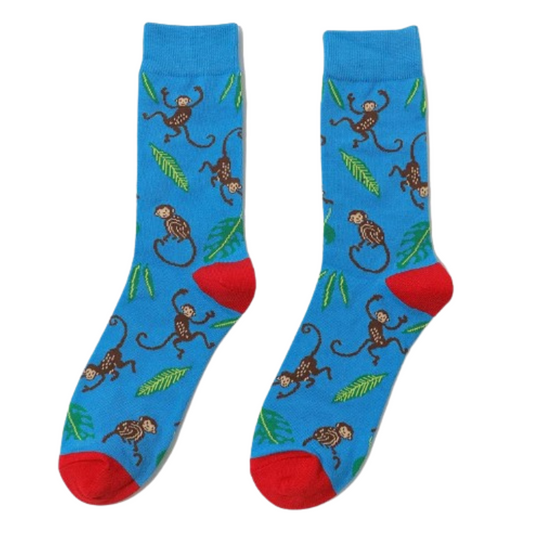 Monkey socks laid flat side by side