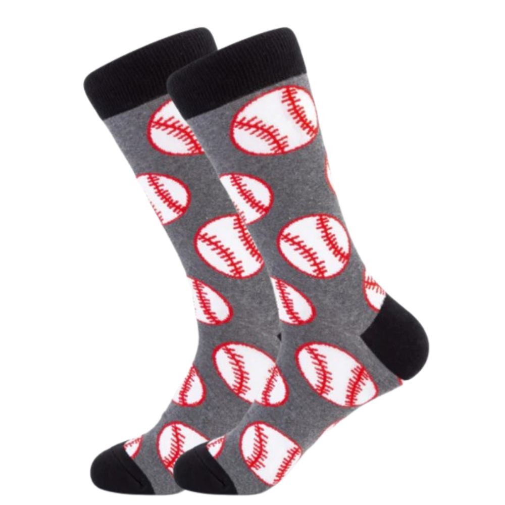Baseball novelty socks on model