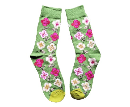 Green socks with floral pattern