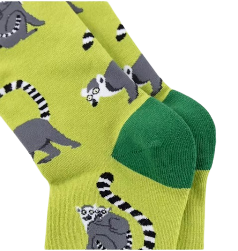Closeup of the heel of green lime lemur socks