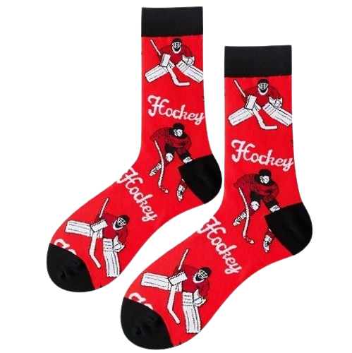 Red hockey socks laid flat