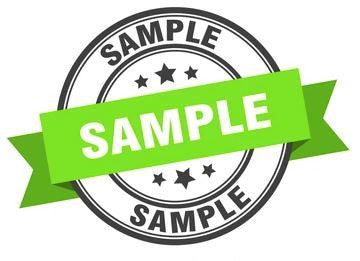 Circular green and black 'SAMPLE' stamp on a white background for sample sock packs