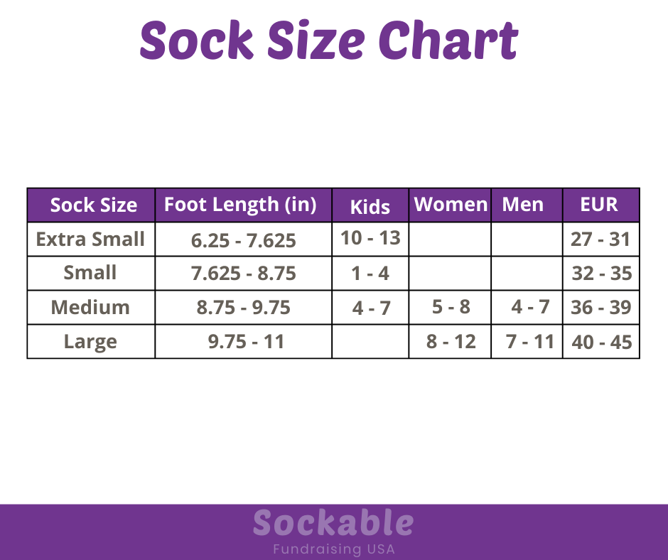 Size Guide Sockable Fundraising USA Sockable Fundraising LLC USA